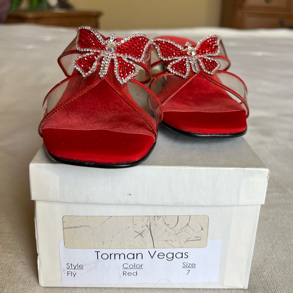 VTG Norman Kaplan Las Vegas Clear Pumps Silver Bow Rhinestones, sz 6.5